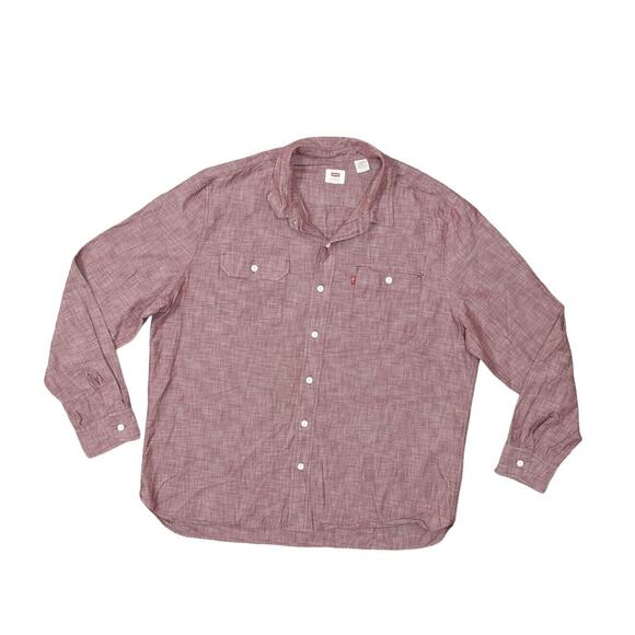 Levi's Red Cotton Button-Up Shirt Men's 2XL Long Sleeve Collared Pockets Solid - Picture 1 of 8